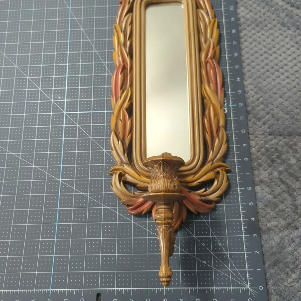 Vintage 1980 BURWOOD 2416 Homco Brown LEAF Mirror WALL SCONCE Candle Holder 23¾